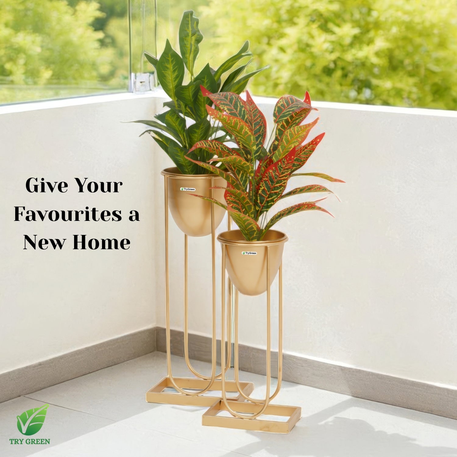 TryGreen- Flora Stylish Pots with Stands for Elegant Spaces(Gold)
