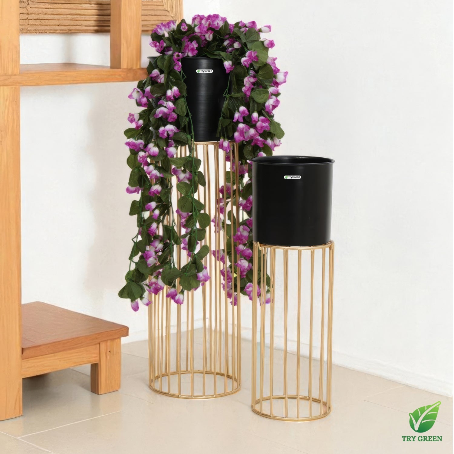 TryGreen- Tumble Stylish Pots with Stands for Elegant Spaces(Black)