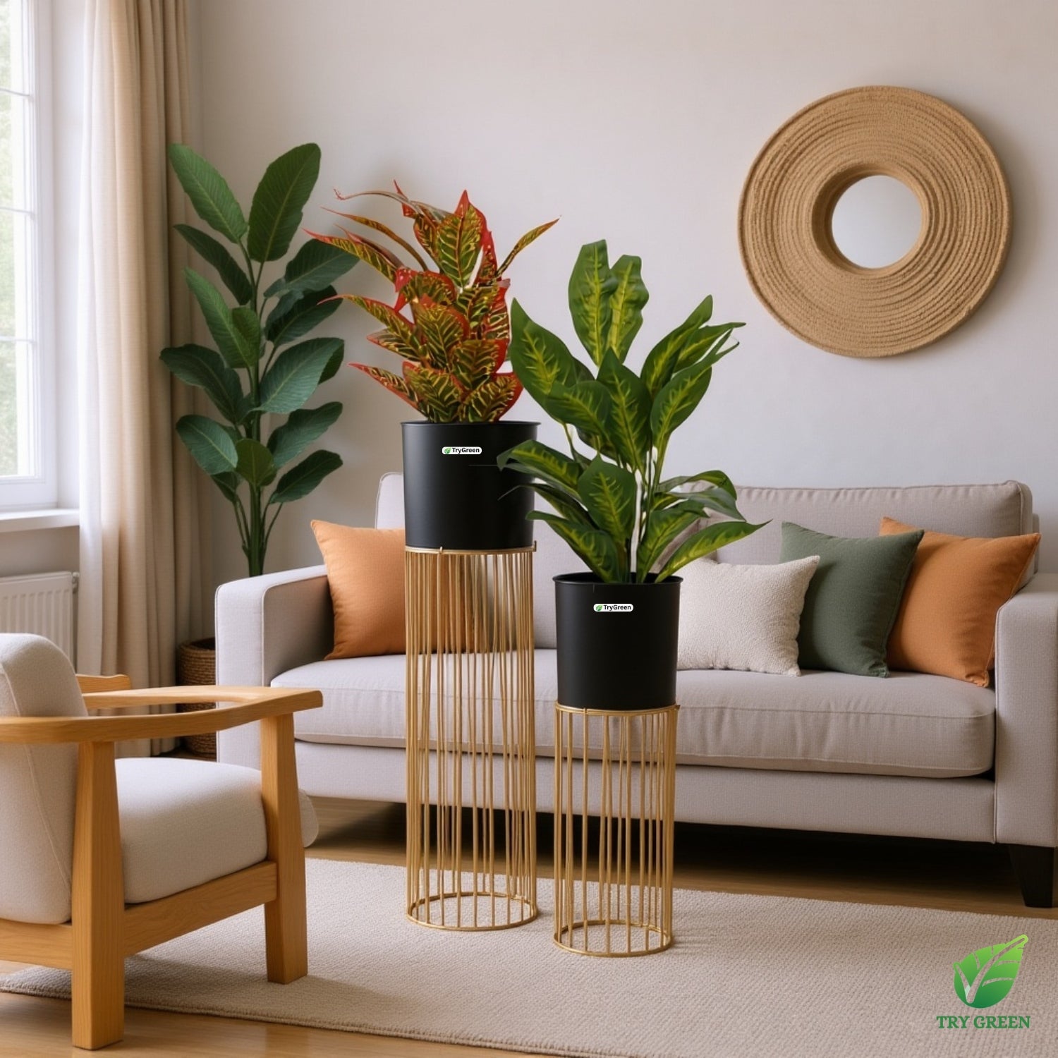 TryGreen- Tumble Stylish Pots with Stands for Elegant Spaces(Black)