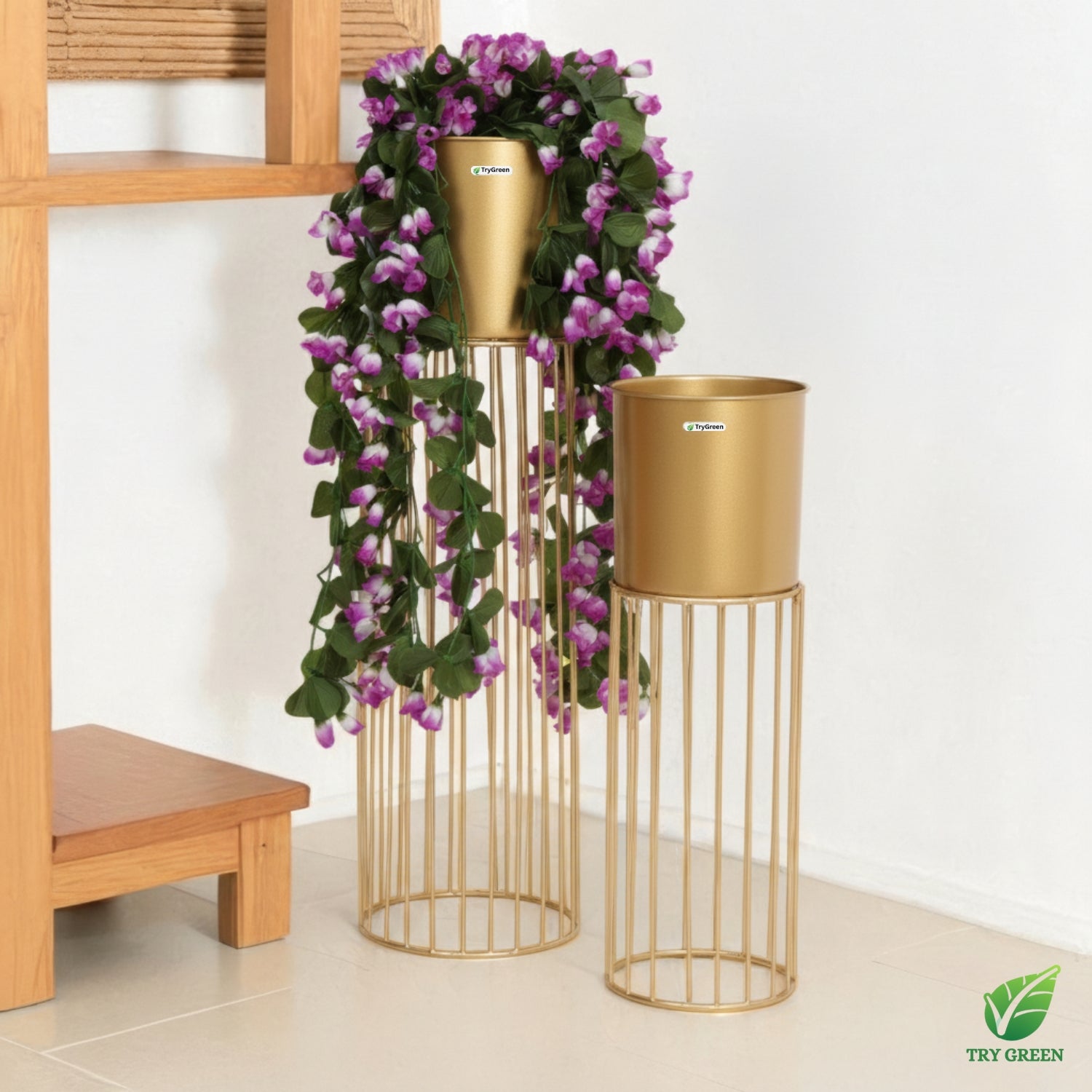 TryGreen- Tumble Stylish Pots with Stands for Elegant Spaces(Gold)